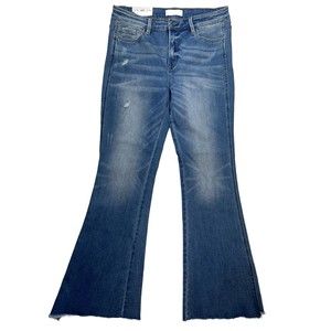 NWT VERVET Alison Mid-Rise Flare Super Stretch Jeans Frayed Raw Hem Women 31x31.